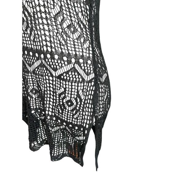 Black Crotchet Tank Top Cover Up Women Size Medium Beach Wear Boho Sheer Whimsy - Picture 4 of 11